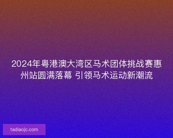 2024年粤港澳大湾区马术团体挑战赛惠州站圆满落幕 引领马术运动新潮流