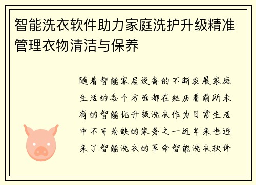 智能洗衣软件助力家庭洗护升级精准管理衣物清洁与保养