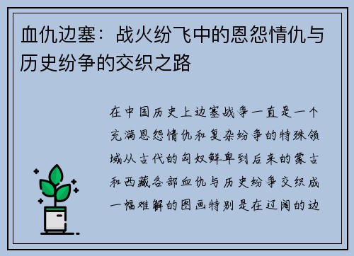 血仇边塞：战火纷飞中的恩怨情仇与历史纷争的交织之路